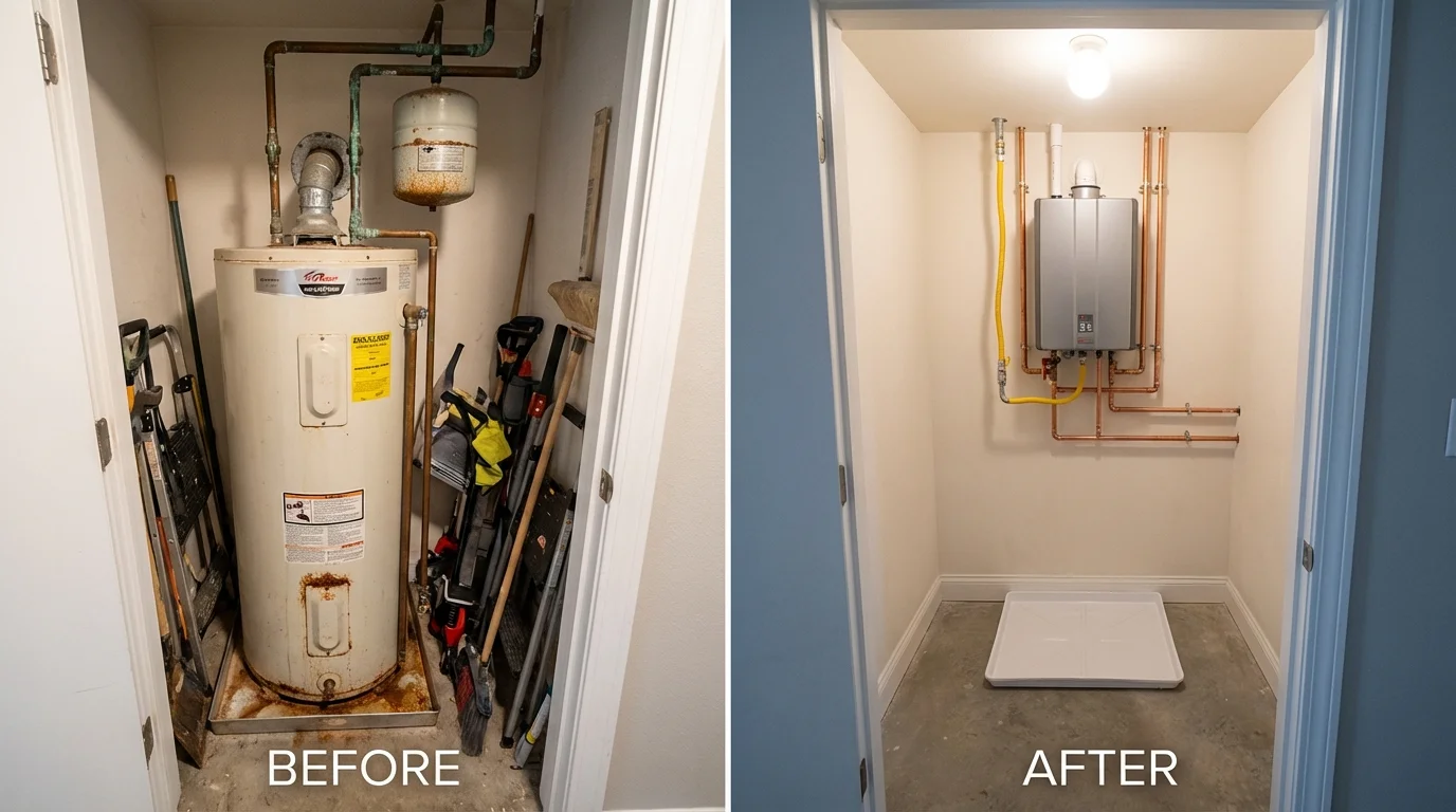 Tank water heater versus wall-mounted tankless unit comparison for Bellevue, WA homeowners