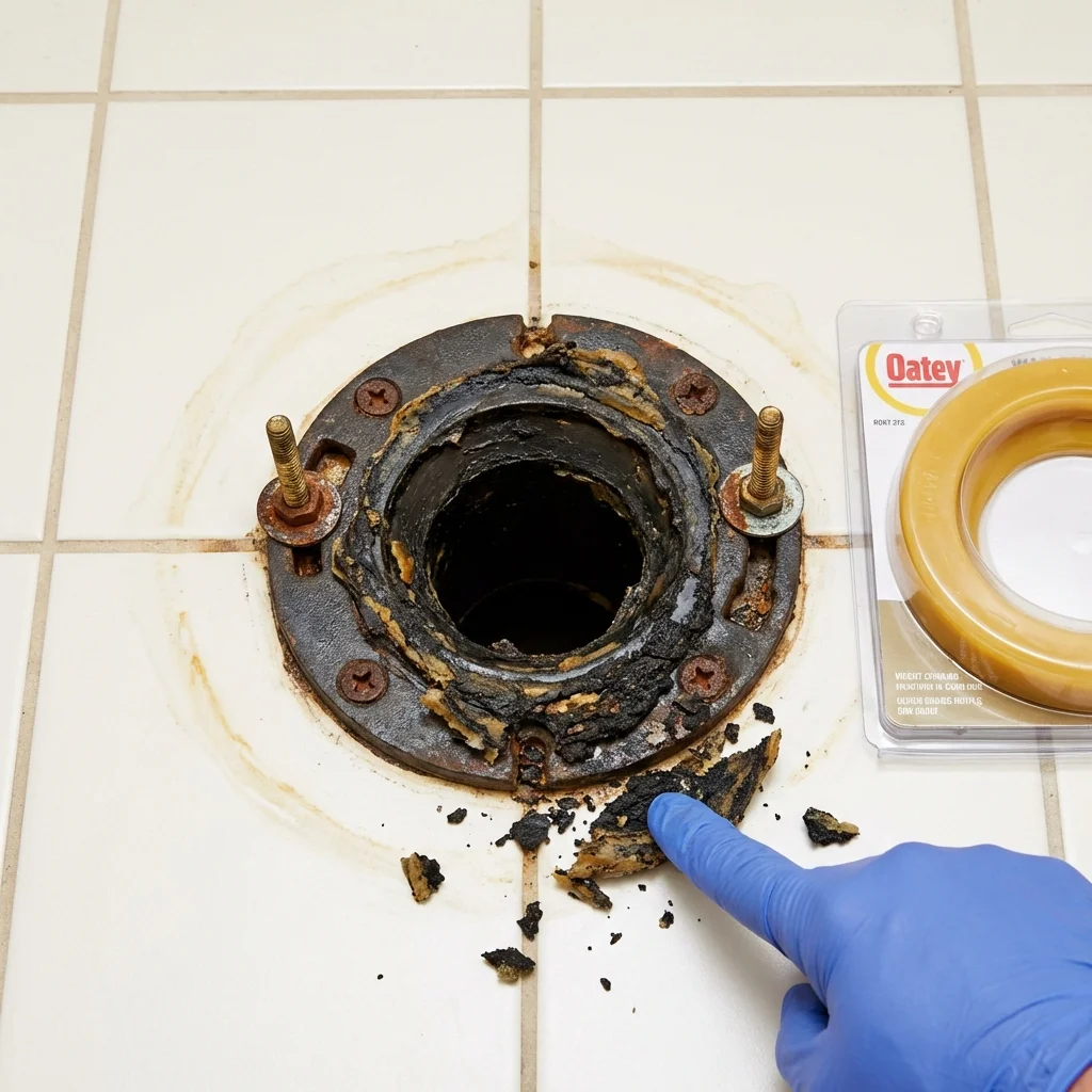 Failed wax ring showing water seepage at the base of a toilet in a Bellevue, WA home