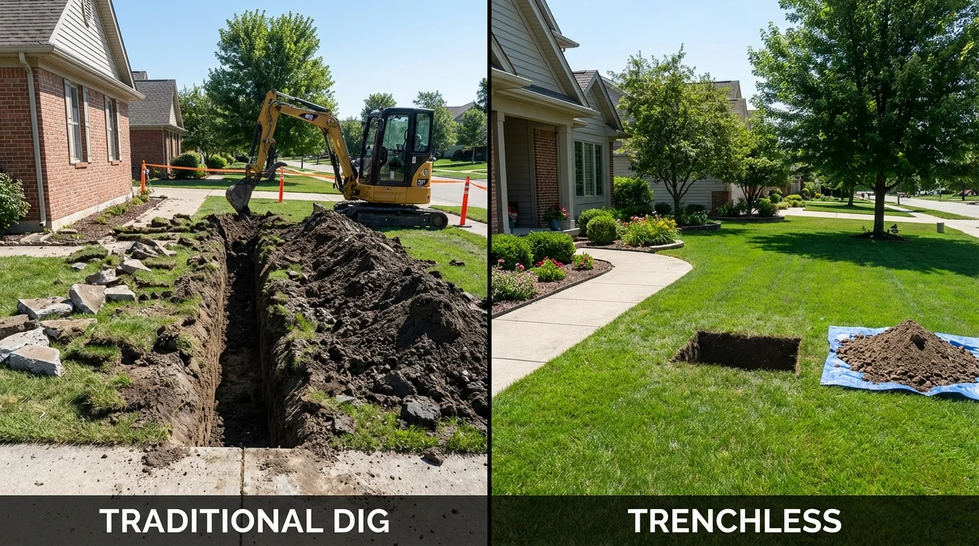 Trenchless sewer repair with minimal yard damage versus traditional excavation in Bellevue, WA